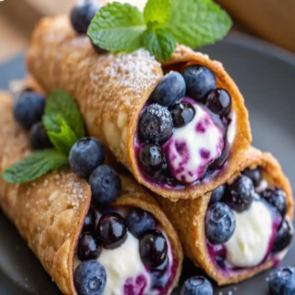 Blueberry Cream Cheese Egg Rolls – Crispy, Creamy & Irresistible Blueberry Cream Cheese Egg Rolls serving blueberry cream cheese egg rolls