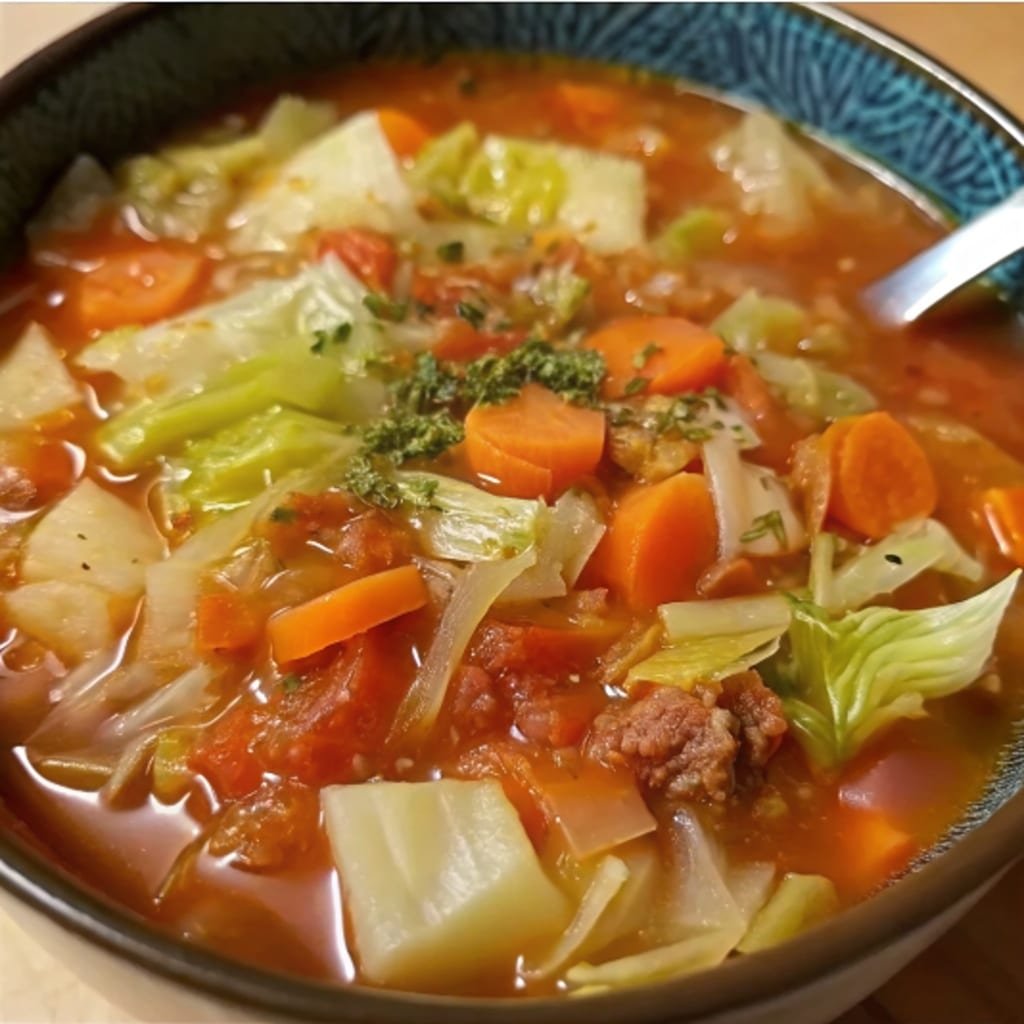 serving homemade cabbage soup