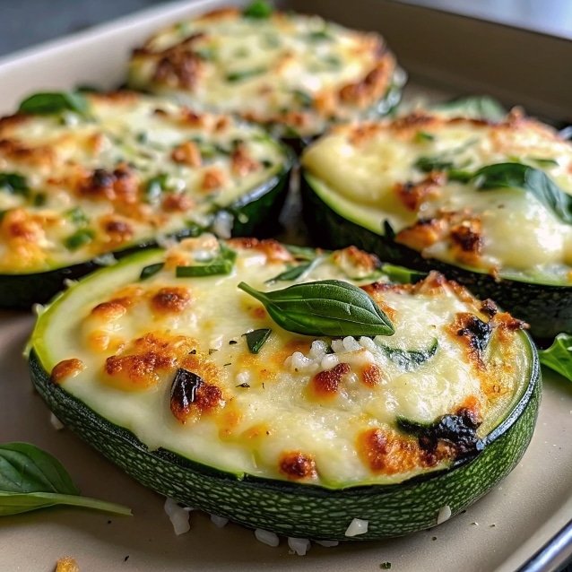 Cheesy Garlic Zucchini Steaks served with parsley garnish