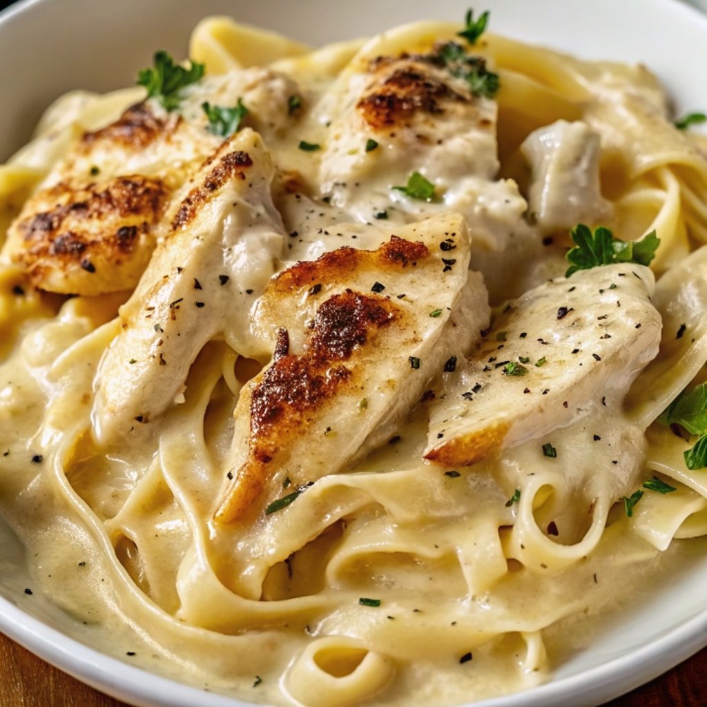 Chicken Alfredo Pasta – Silky, Cozy, Weeknight-Easy 4 Plated Chicken Alfredo Pasta with Parmesan and parsley