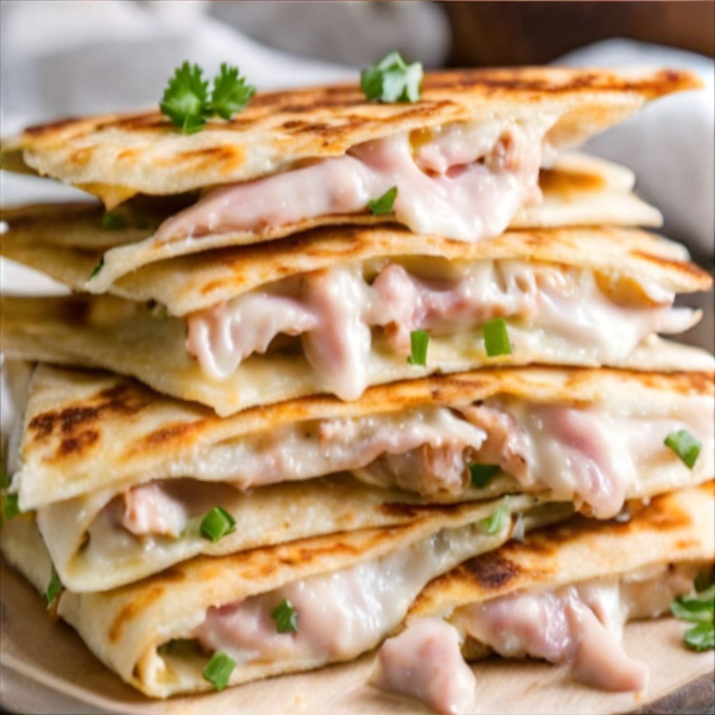 Chicken Cordon Bleu Quesadillas served with Dijon sauce