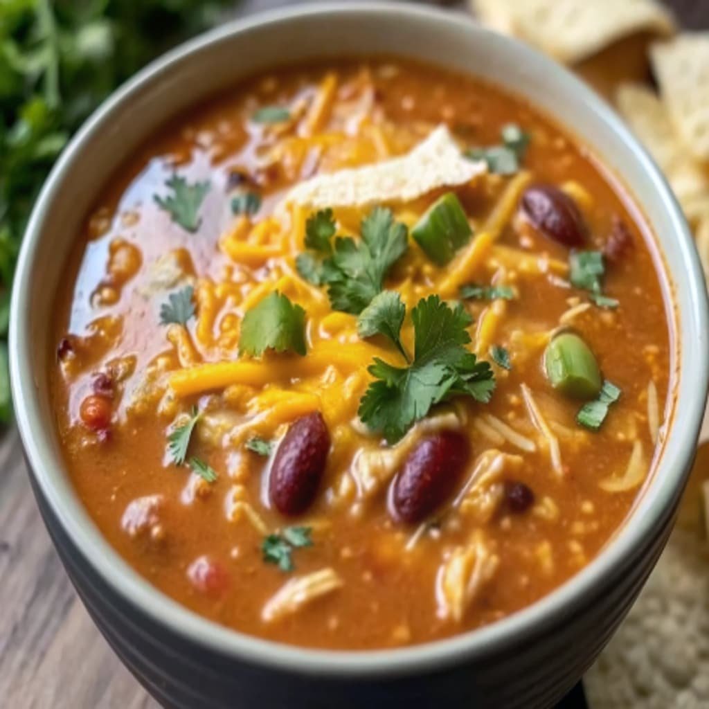 Chicken Enchilada Soup – Easy, Creamy, and Full of Flavor 4 Bowl of Chicken Enchilada Soup with toppings bar