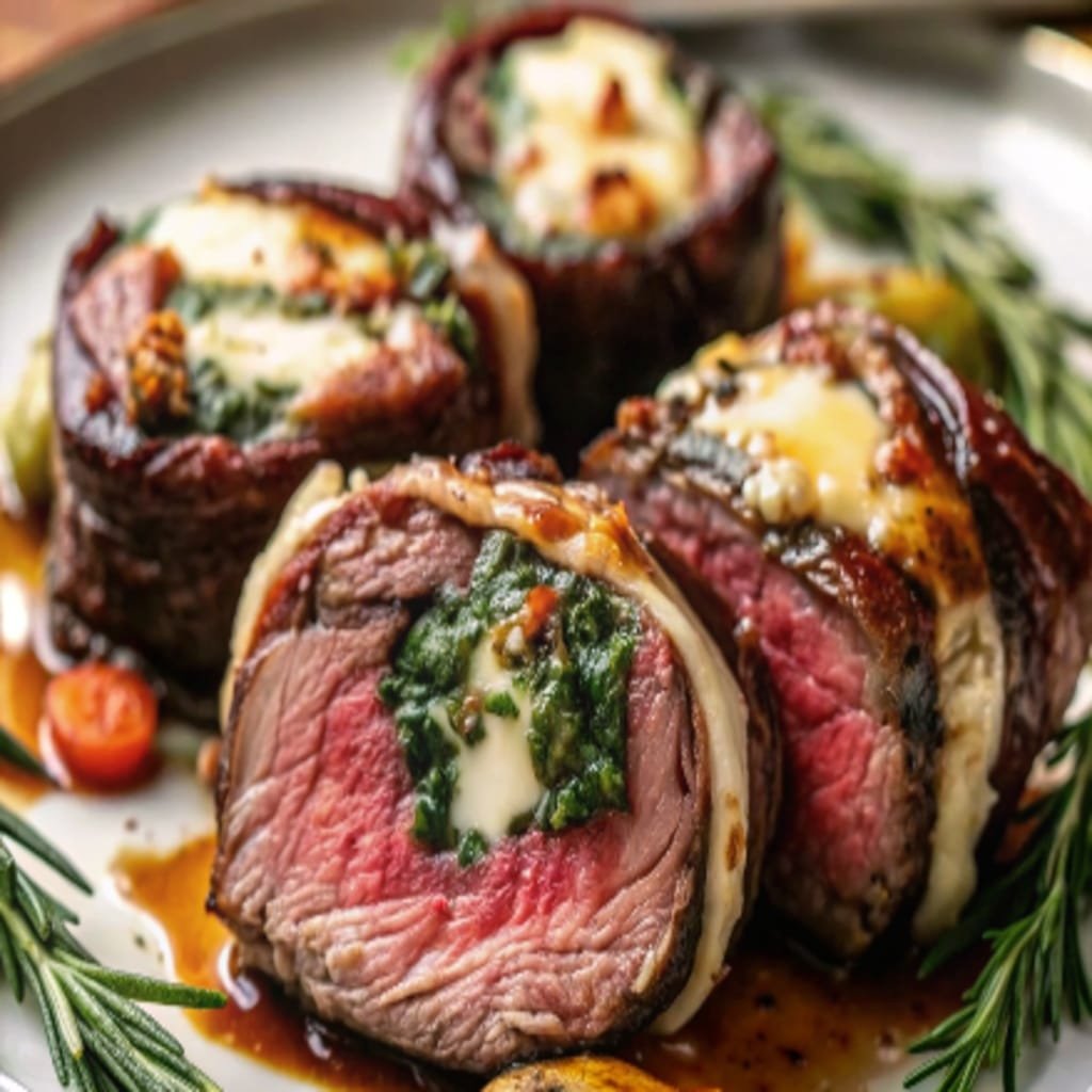 Sliced Christmas Stuffed Beef Tenderloin 