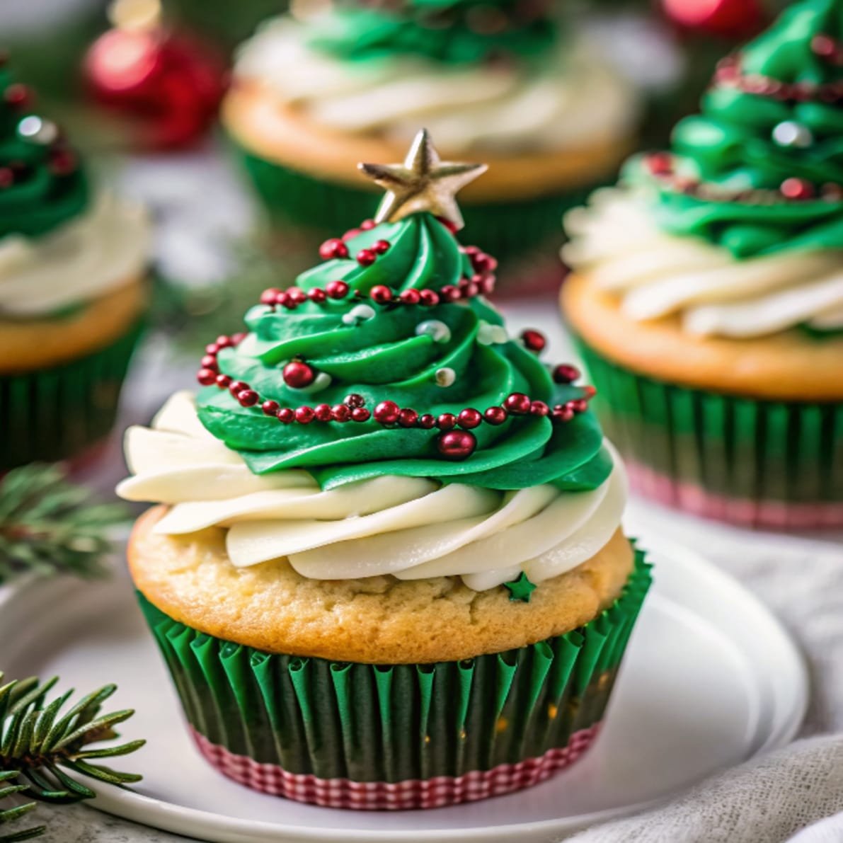 Christmas Tree Cupcakes with buttercream trees