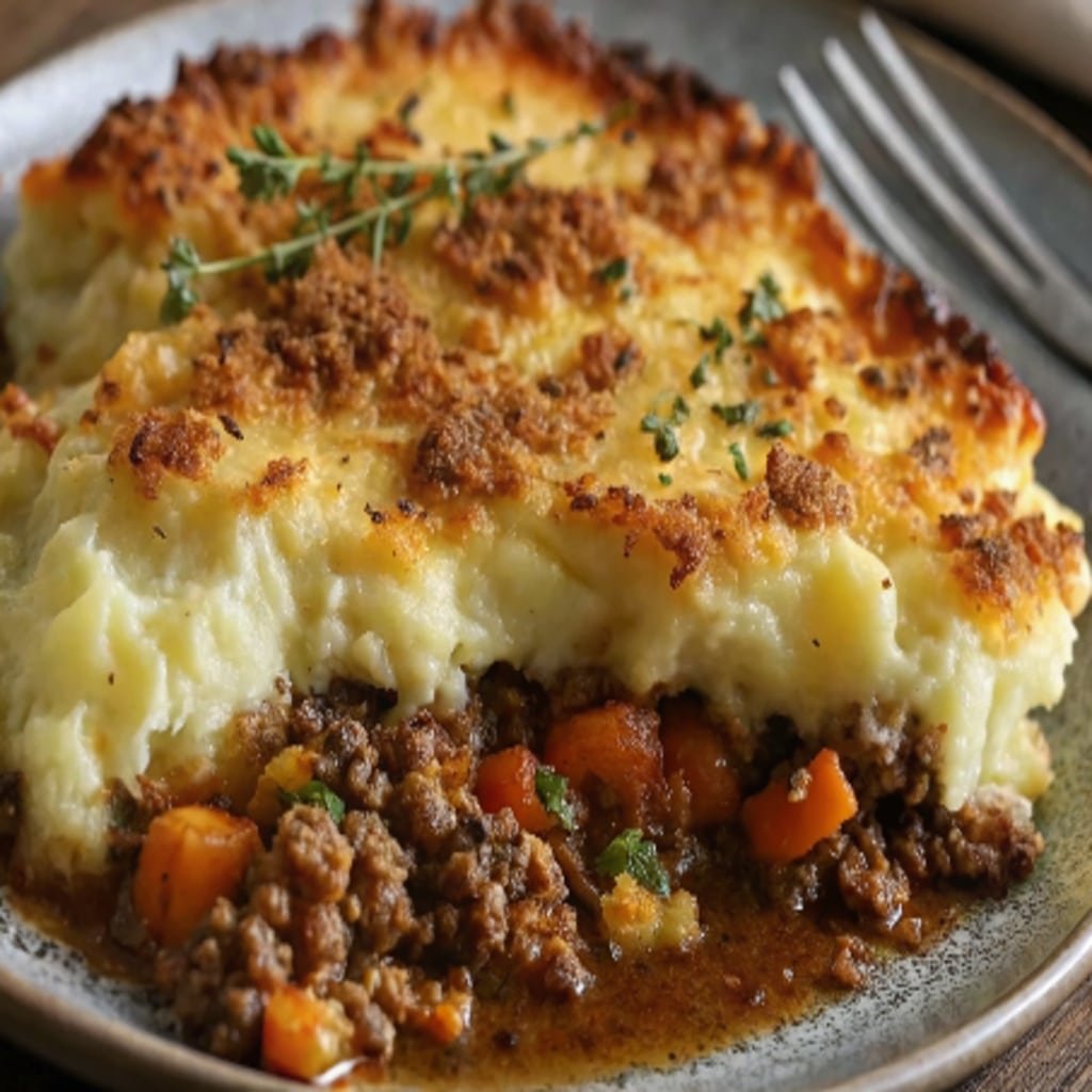Cottage Pie Recipe baked with golden mashed potatoes