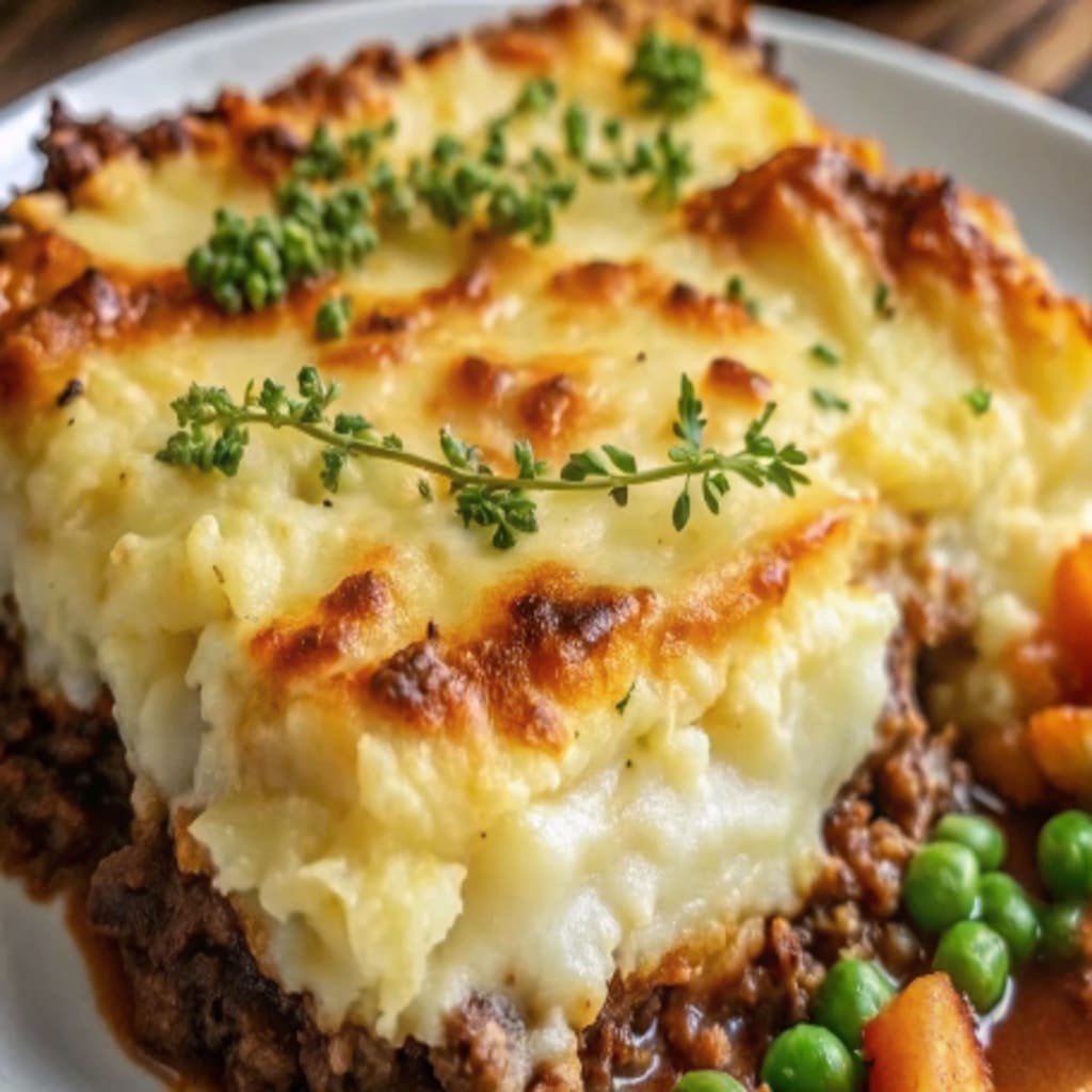Cottage Pie Recipe – The Best Classic Comfort Dish 4 Serving of Cottage Pie with peas