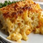 Golden, creamy baked mac and cheese fresh from the oven