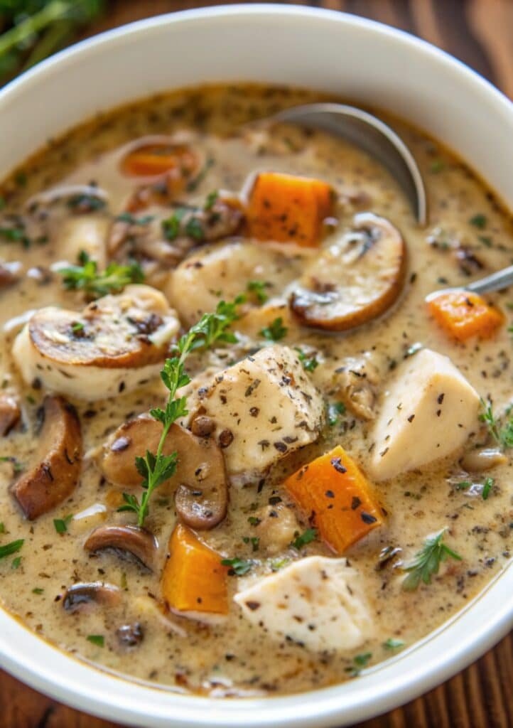 creamy mushroom chicken and wild rice soup