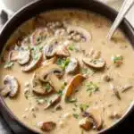Creamy Mushroom Soup with thyme and sautéed mushrooms