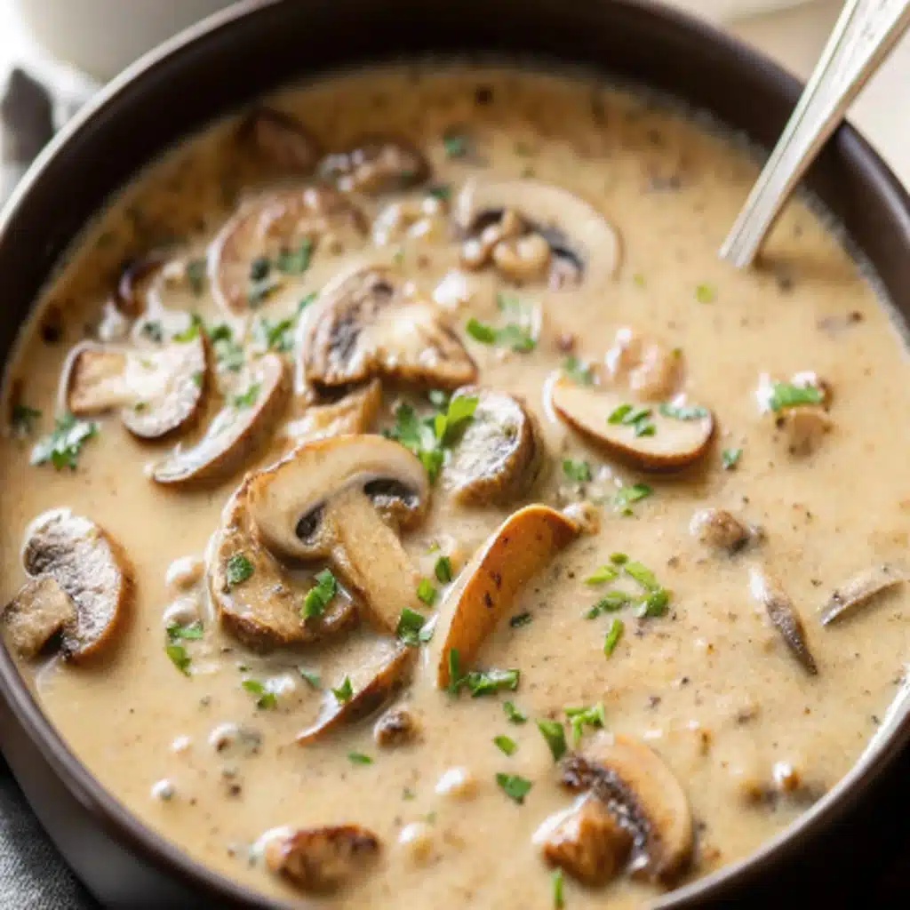 Creamy Mushroom Soup with thyme and sautéed mushrooms