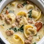 Crockpot Cheese Tortellini and Sausage in creamy tomato sauce