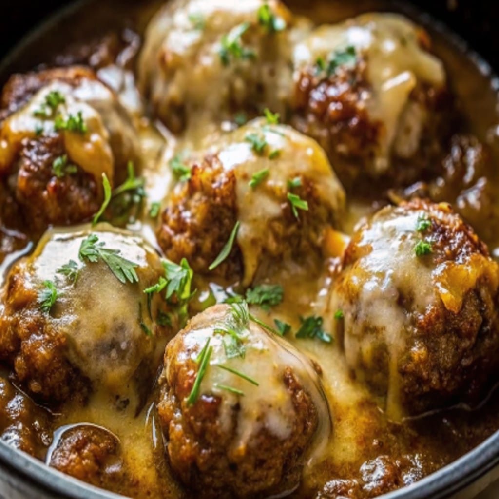 Serving French Onion Meatballs