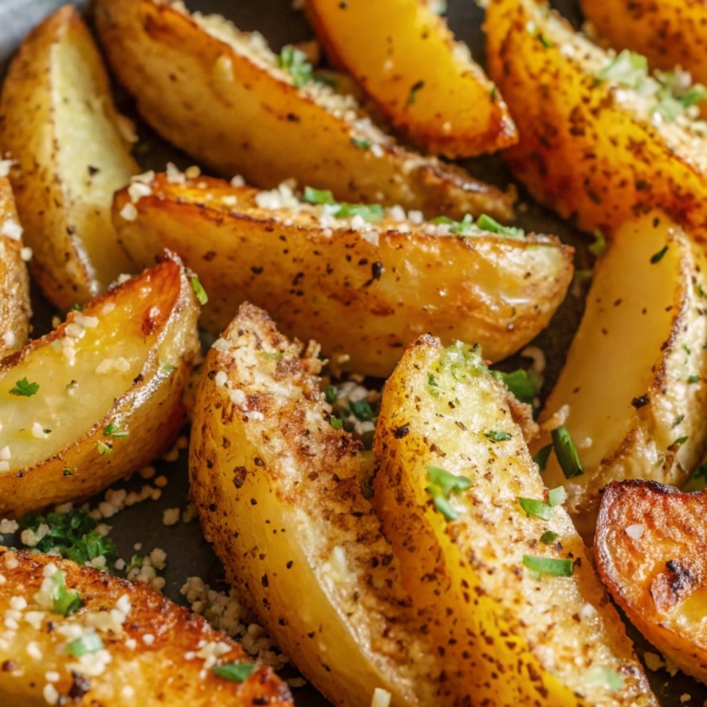 Crockpot Parmesan Potato Wedges with melted cheese and parsley