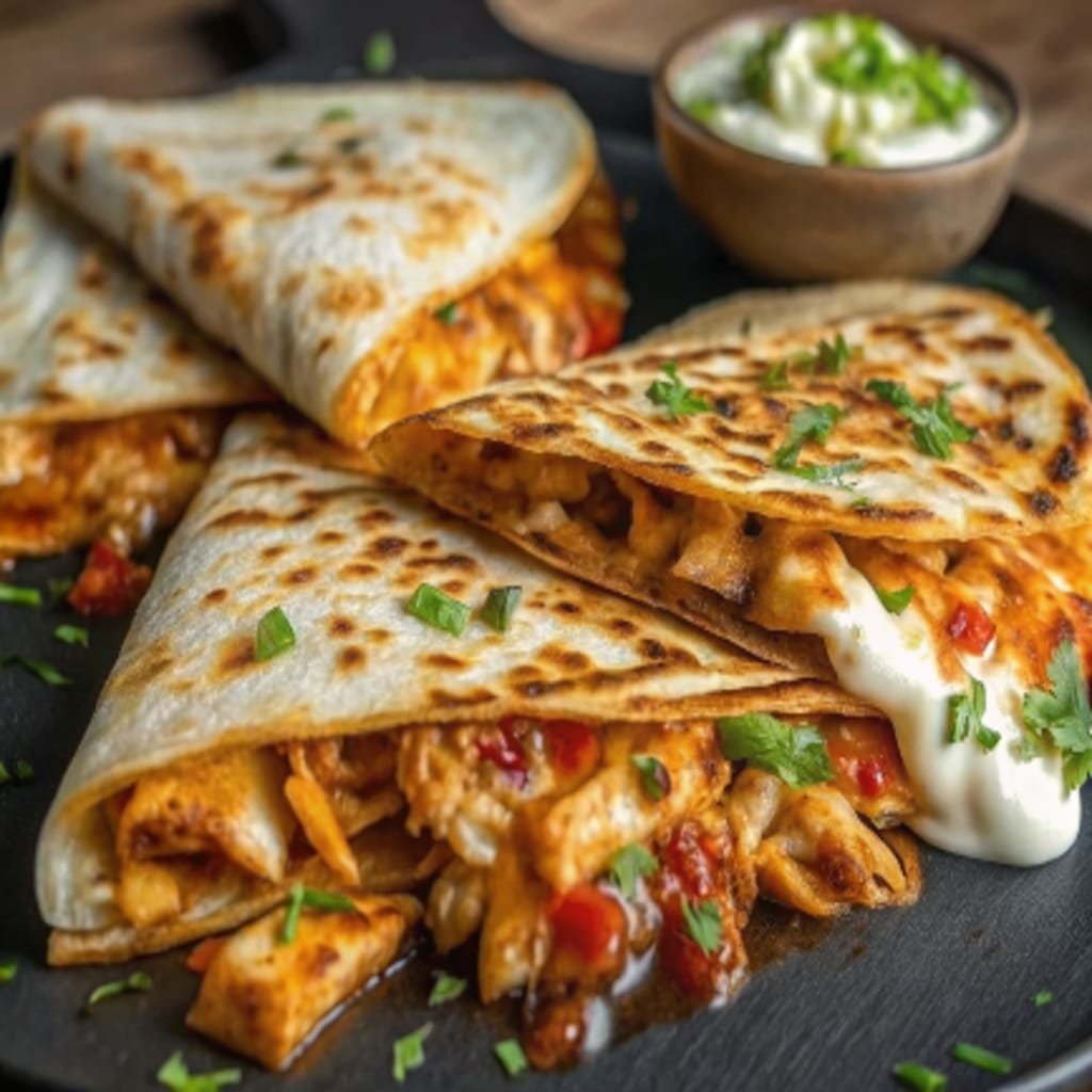 asy Chicken Quesadillas served with salsa and guacamole