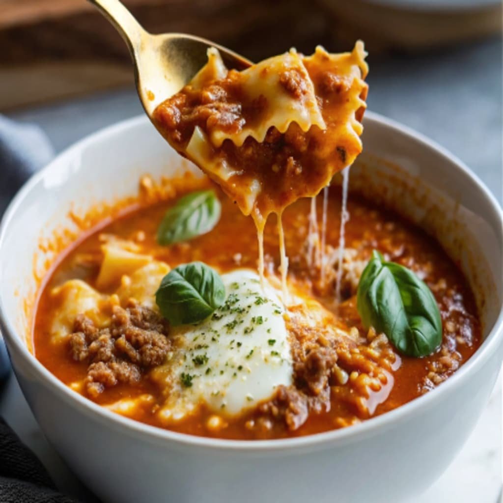 Easy Lasagna Soup – Cozy One-Pot Comfort in 30 Minutes 4 erving Easy Lasagna Soup with melted cheese