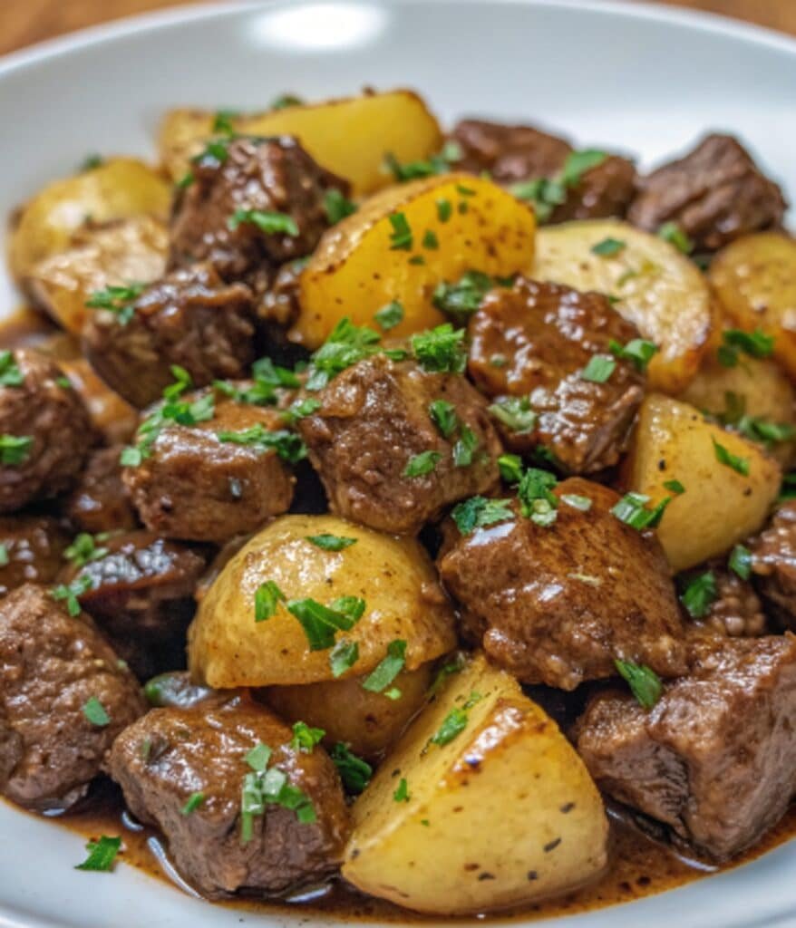 Garlic Butter Beef Bites & Potatoes – The Best High-Protein Dinner Recipe 4 Serving garlic butter beef bites and potatoes