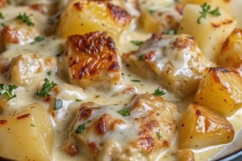 Garlic Parmesan Crockpot Chicken and Potatoes – Irresistibly Creamy Garlic Parmesan Crockpot Chicken and Potatoes Garlic Parmesan Chicken and Potatoes served