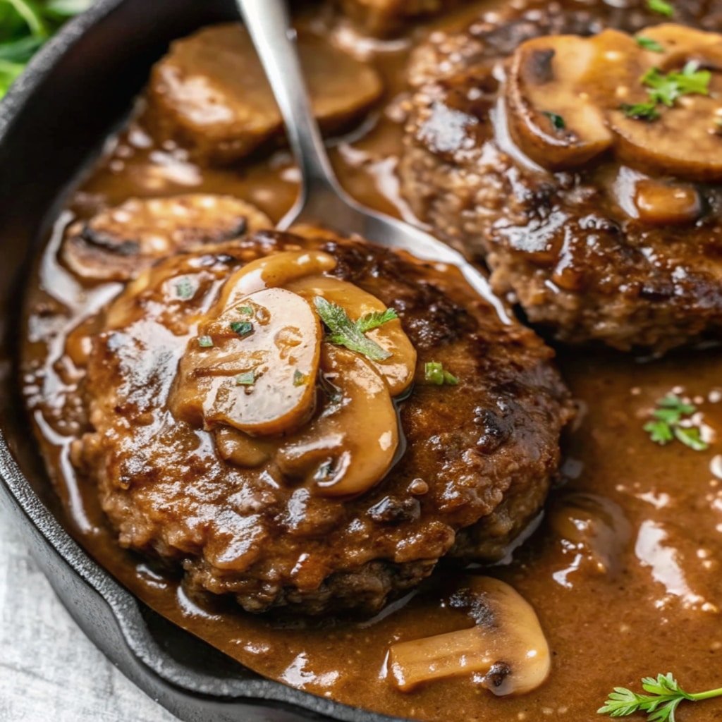Hamburger Steak Recipe with Onion Mushroom Gravy: Cozy Skillet Comfort 4 Hamburger Steak with Onion Mushroom Gravy