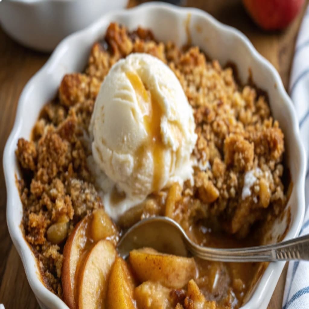 Healthy Apple Crisp – Wholesome & Comforting Fall Dessert 5 serving healthy apple crisp with dairy-free ice cream