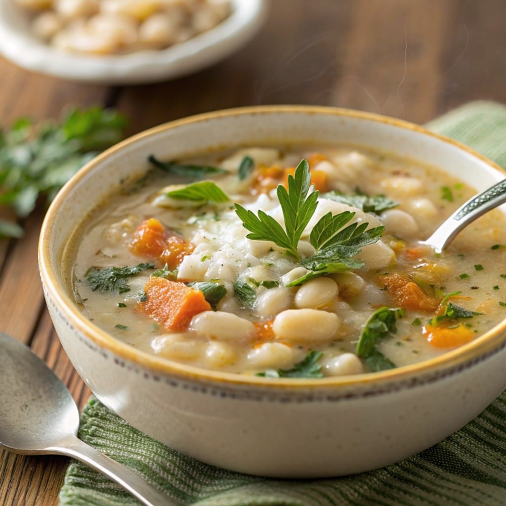 High Protein White Bean Soup with kale and cannellini beans