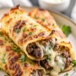 Keto Philly Cheesesteak Rolls with steak, peppers, and provolone