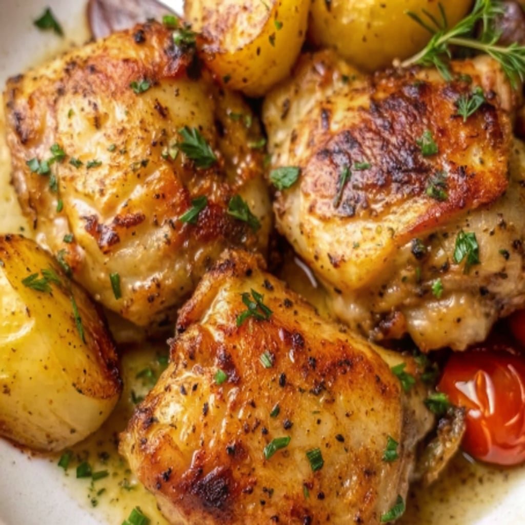 Mediterranean Roasted Potato Chicken Thighs