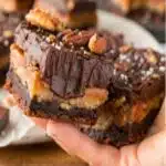 Millionaire Brownies with caramel layer and chocolate ganache topping