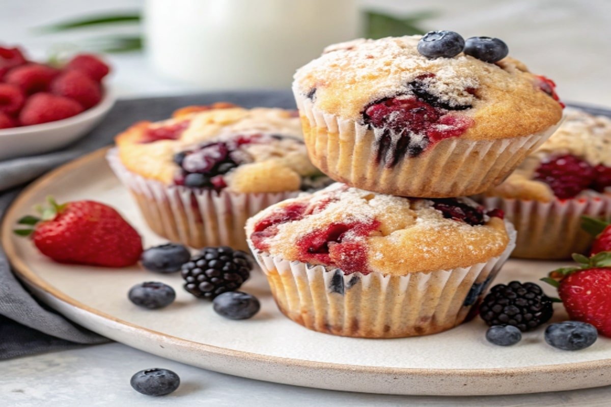 freshly baked mixed berry muffins