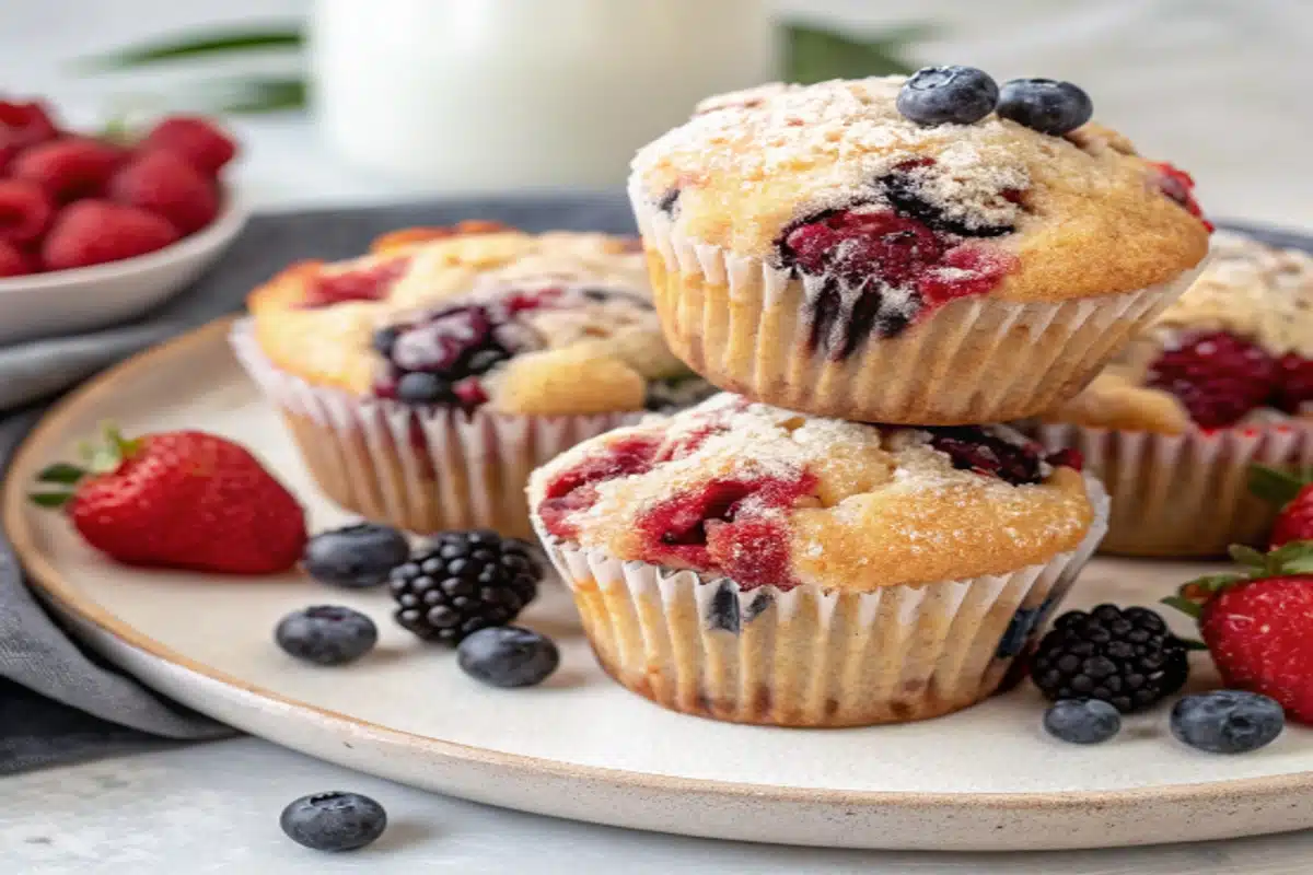 freshly baked mixed berry muffins