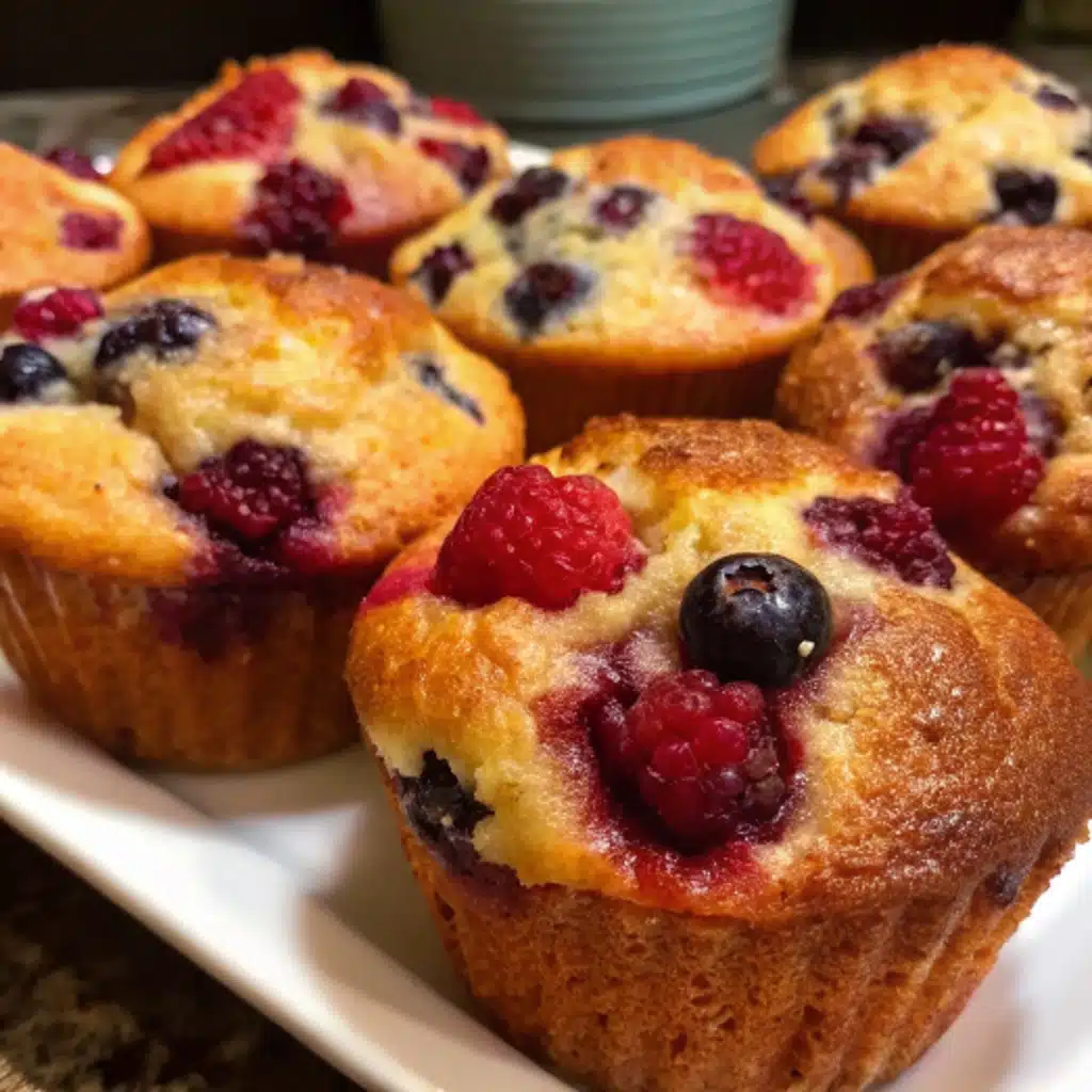 serving fluffy mixed berry muffins