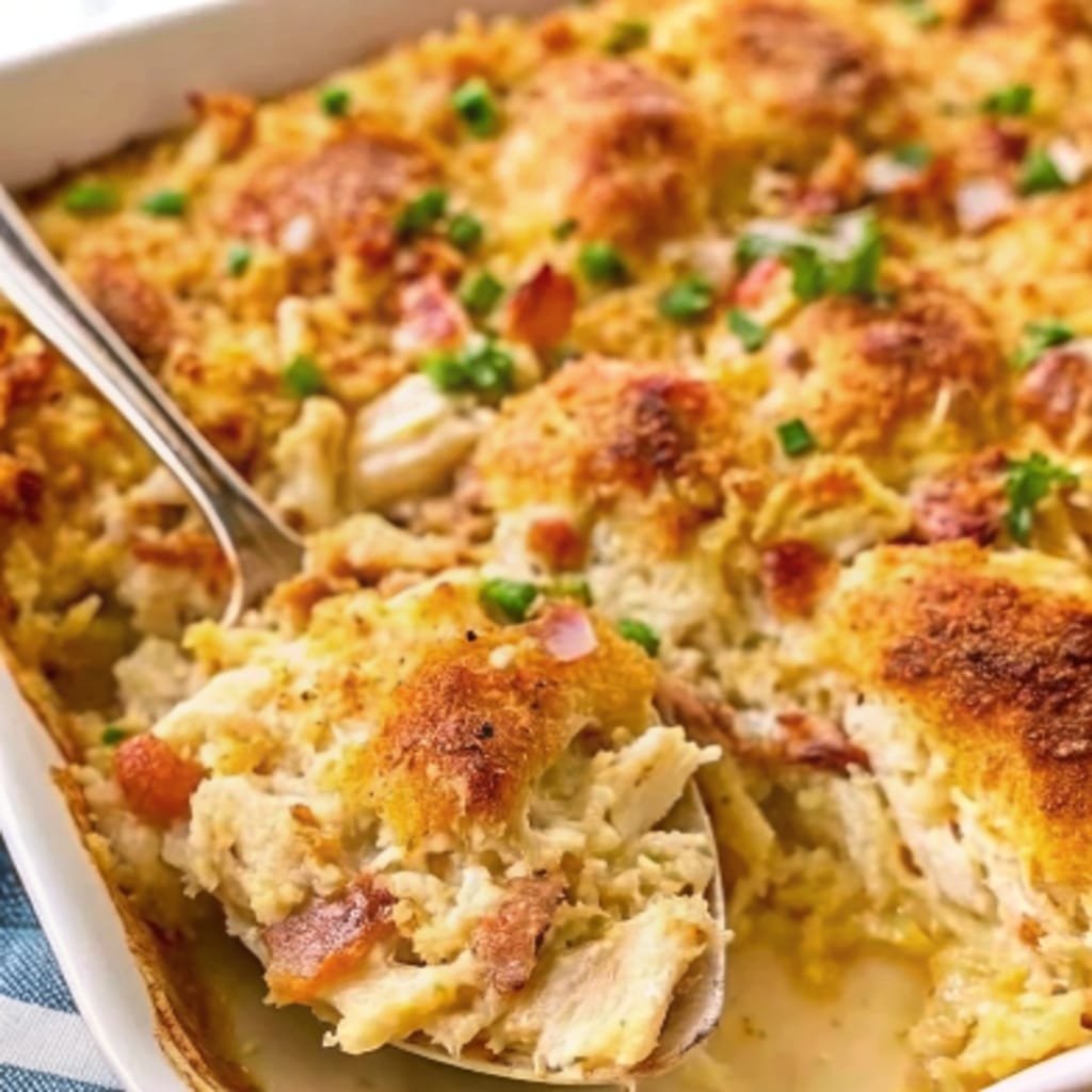 Neiman Marcus Chicken Casserole with buttery cracker topping