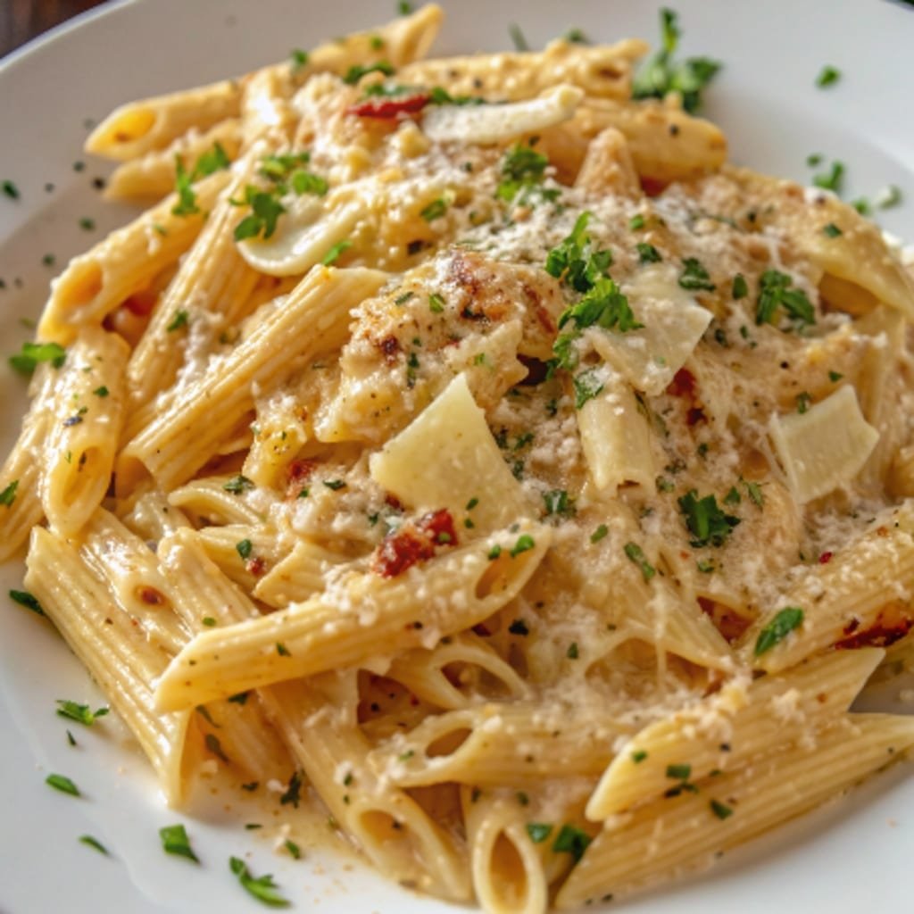 One Pot Creamy Garlic Pasta: A Comforting Weeknight Hero 4 One pot creamy pasta with garlic sauce and fresh parmesan.