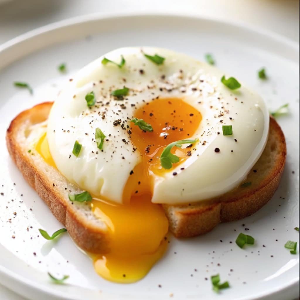 Perfect poached egg on toast with runny yolk