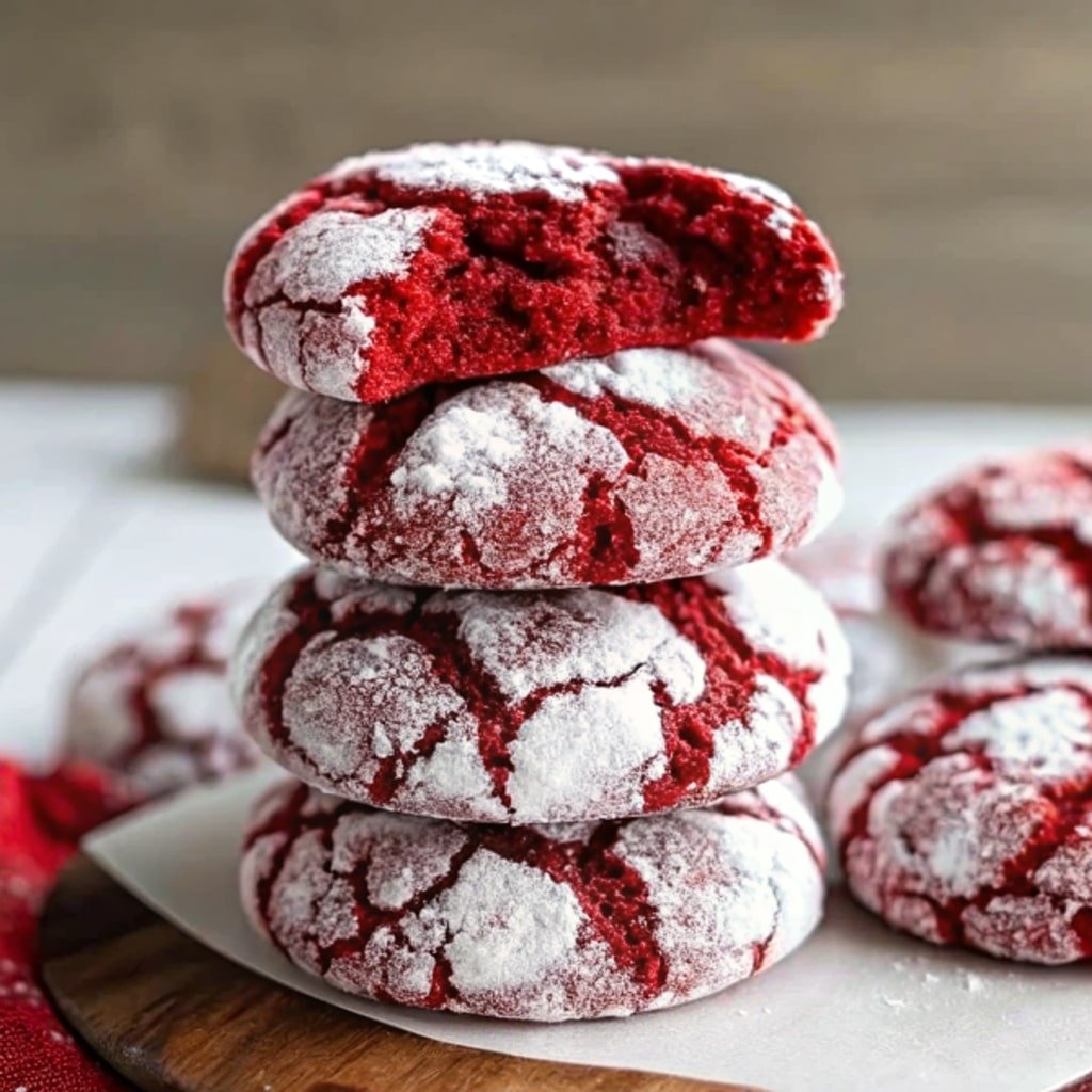 Red Velvet Crinkle Cookies – The Best Festive Treat Ever 6 Stack of Red velvet crinkle cookies