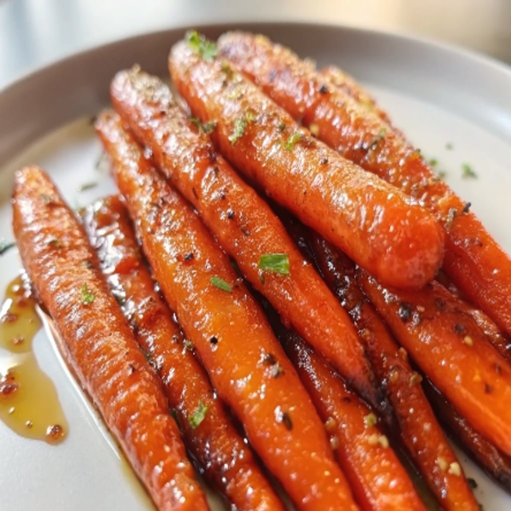Roasted carrots with maple glaze on a white plate