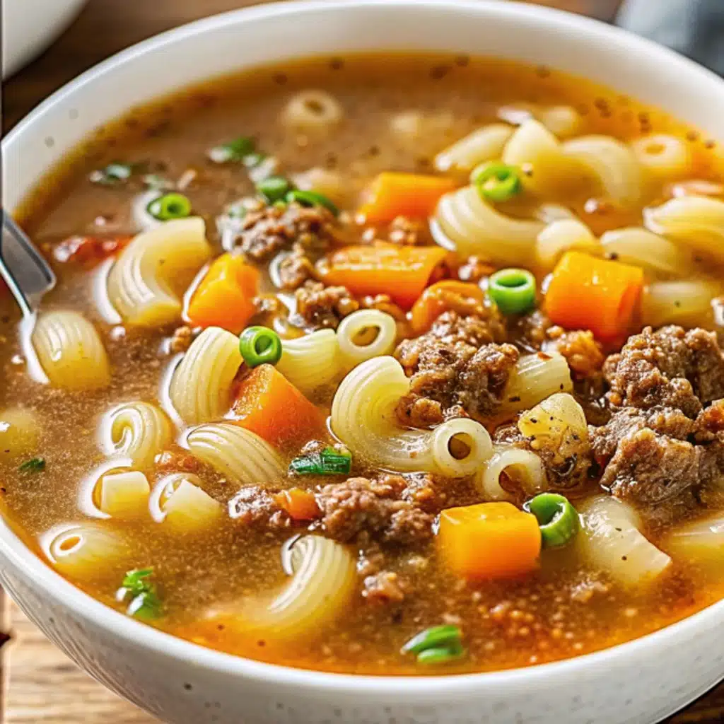 One-Pot Hamburger Soup with Macaroni – Cozy, Hearty Family Dinner 4 Serving of one-pot hamburger soup with macaroni