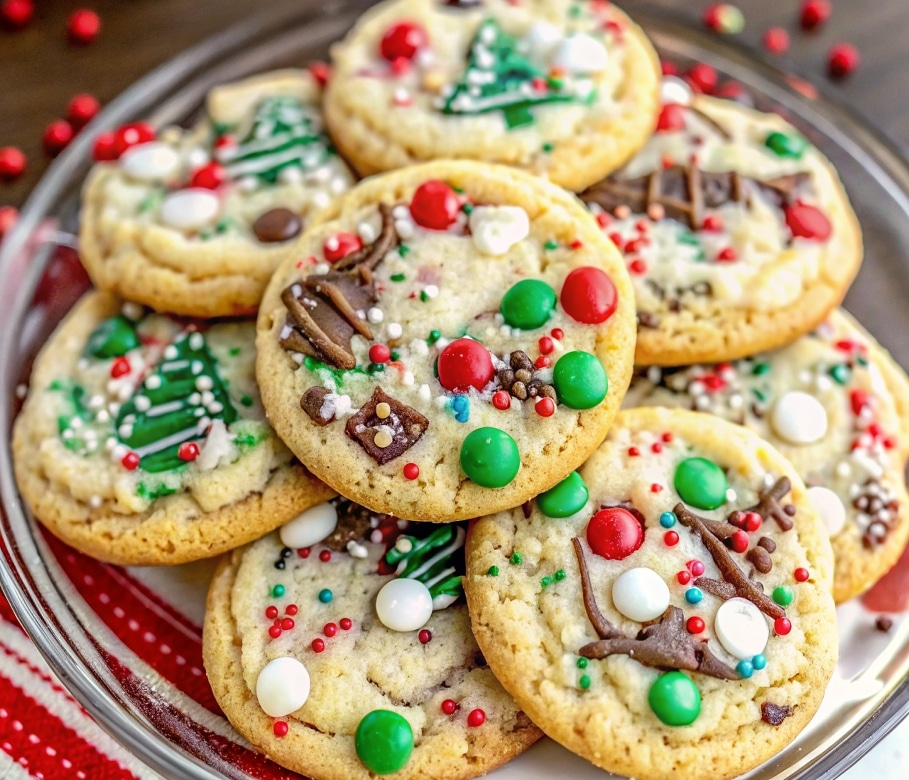 Winter Wonderland Chocolate Chip Cookies 4 Winter Wonderland Cookies on holiday plate