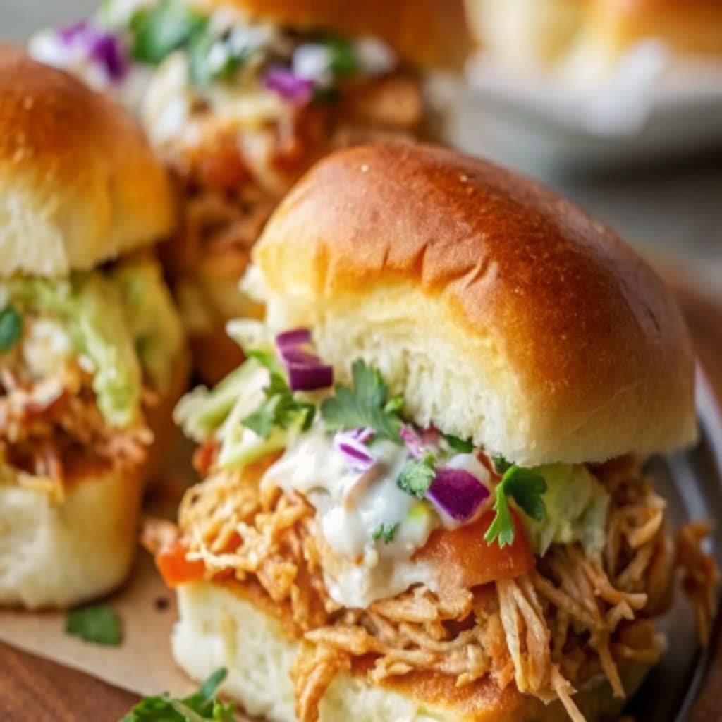 Serving shredded rotisserie chicken sliders