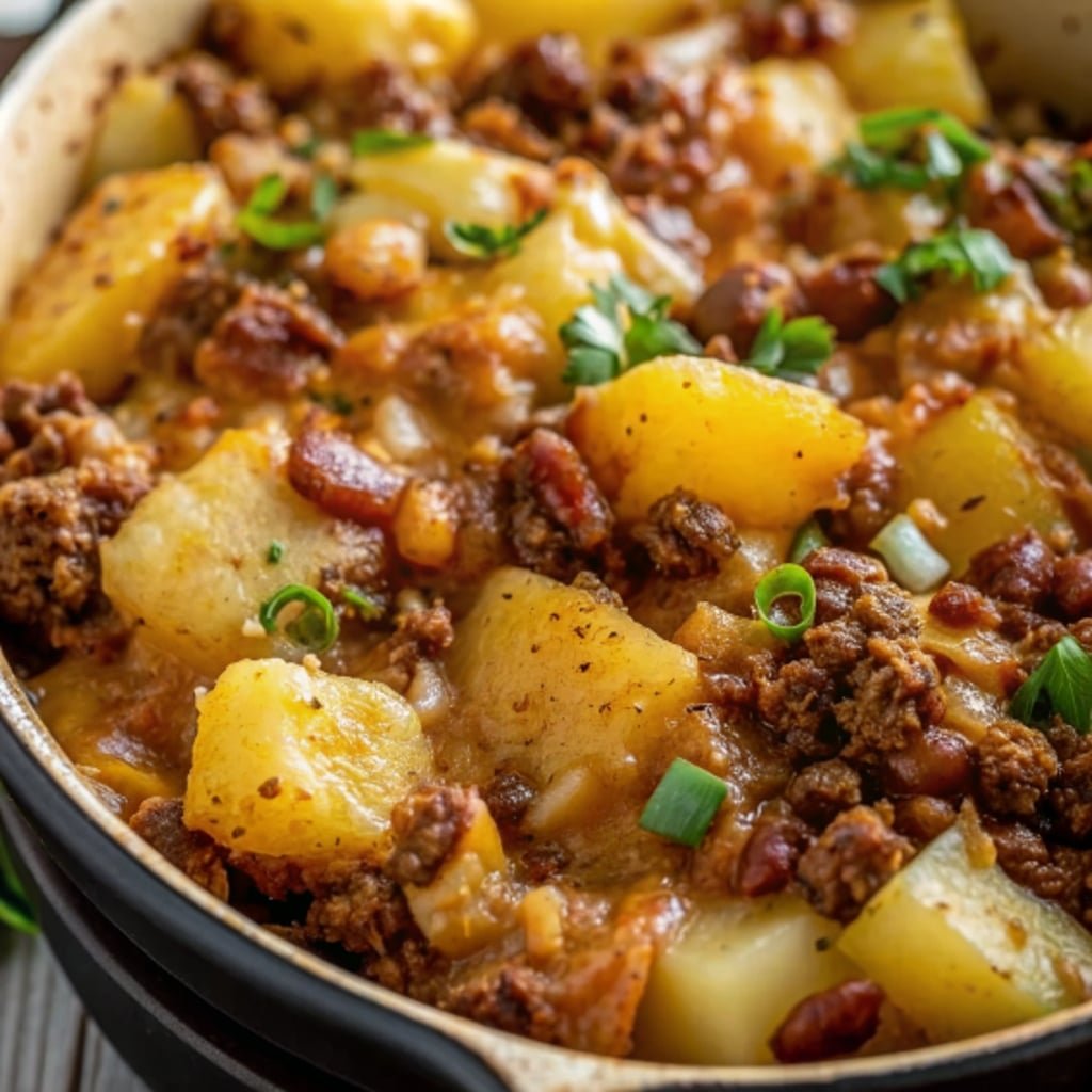Slow Cooker Cowboy Potato Casserole with cheese