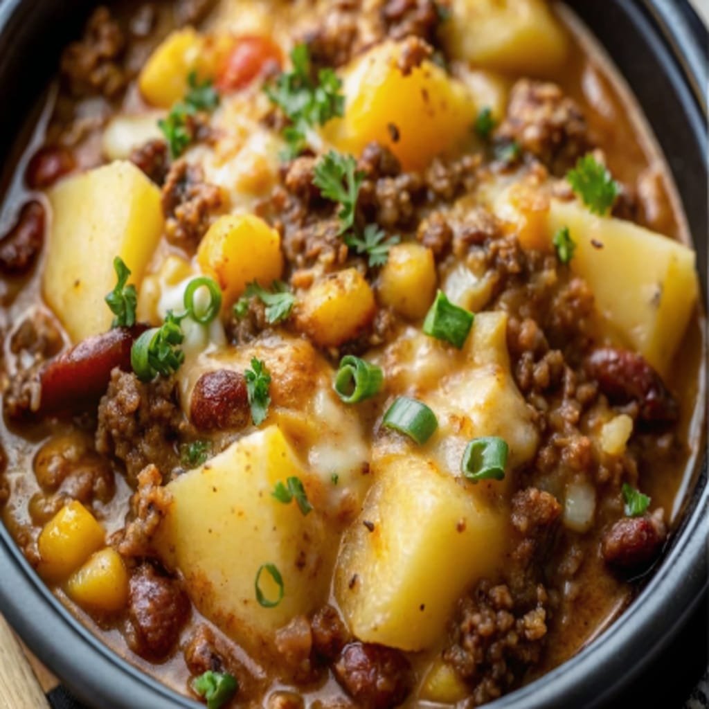 Slow Cooker Cowboy Potato Casserole: A Hearty, Cheesy Supper Made Easy 4 Cowboy Potato Casserole topped with cheese