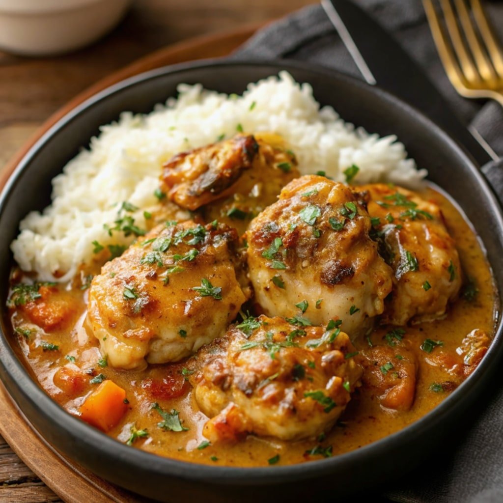 Southern Smothered Chicken Recipe: Cozy, Comforting, and Extra Creamy 4 Southern Smothered Chicken served over rice with onion gravy