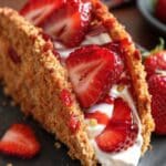 Strawberry Crunch Cheesecake Tacos – Creamy, Crunchy & Irresistible 8 trawberry crunch cheesecake tacos filled with cream and strawberries