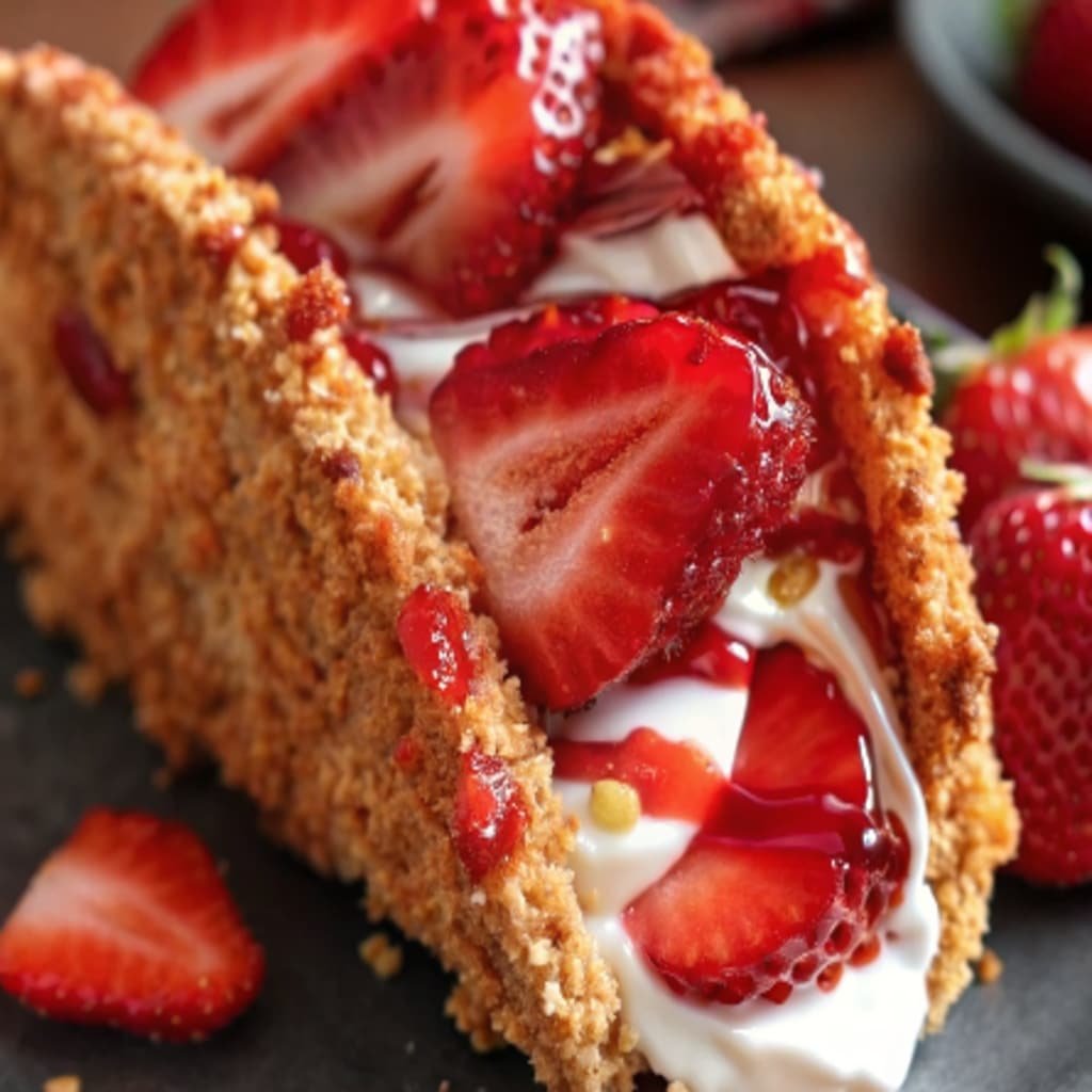 trawberry crunch cheesecake tacos filled with cream and strawberries