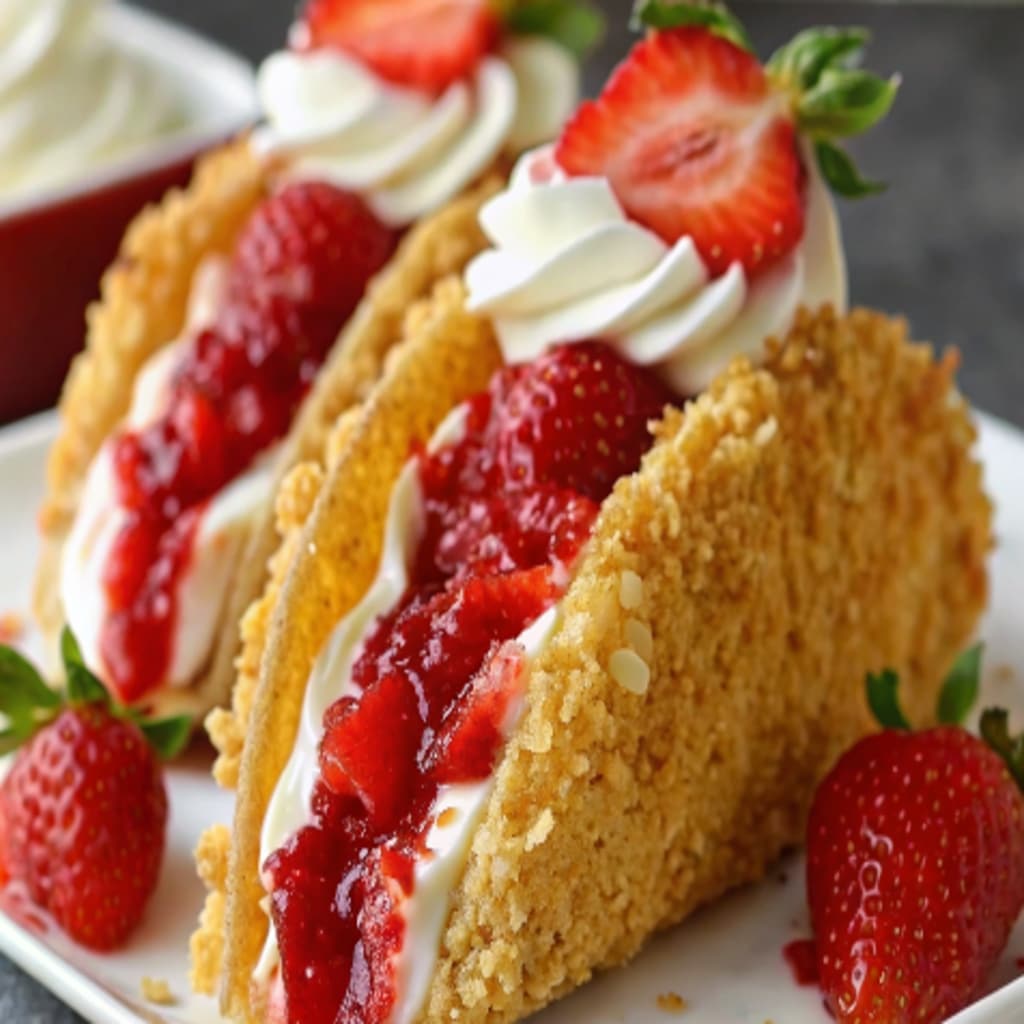 Strawberry Crunch Cheesecake Tacos – Creamy, Crunchy & Irresistible 7 serving strawberry crunch cheesecake tacos with fresh strawberries