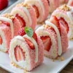 Strawberry Shortcake Sushi Rolls – Sweet, Simple & Stunning 8 strawberry shortcake sushi rolls topped with whipped cream and strawberries