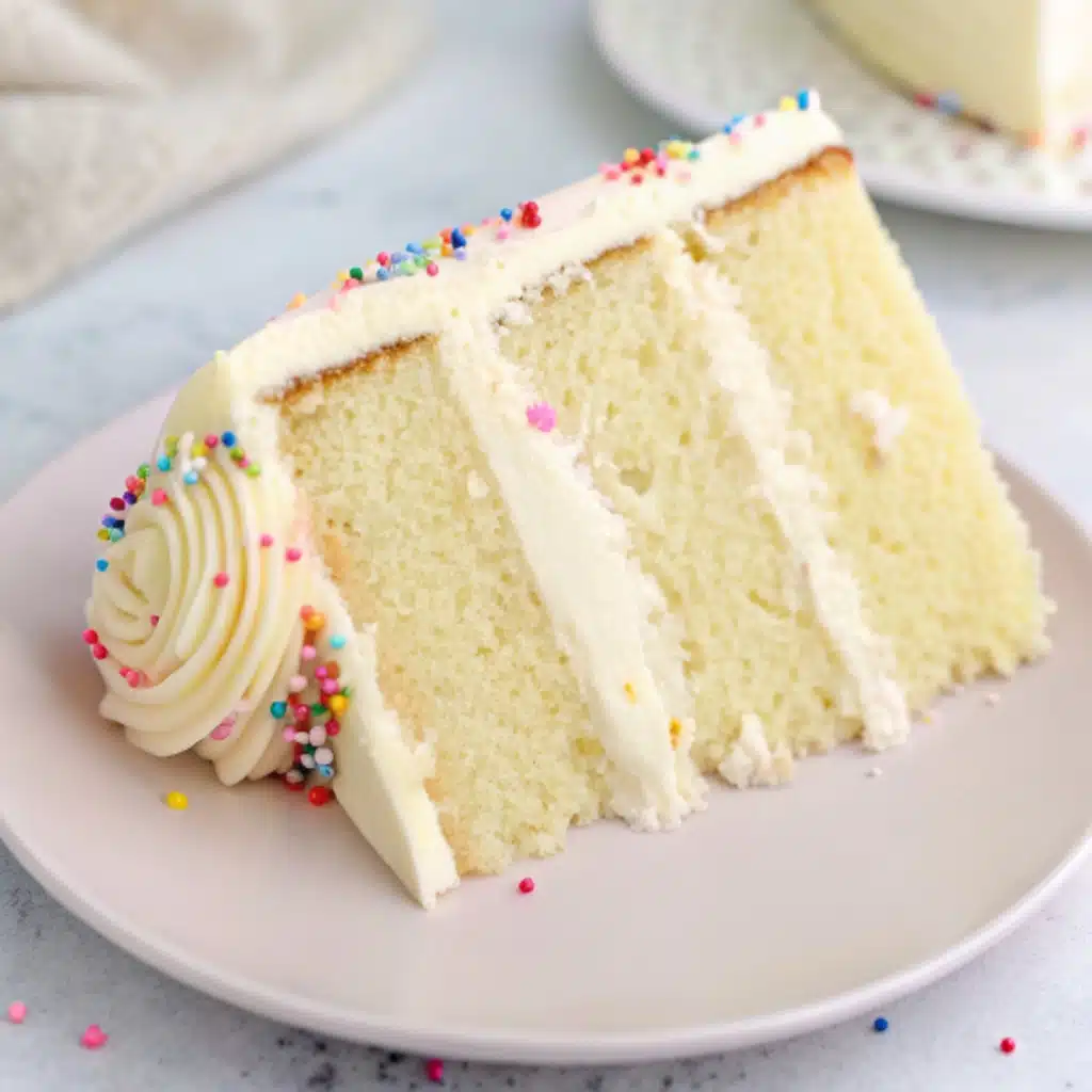 Vanilla Cake Recipe – Soft, Moist & Buttery Vanilla Cake Recipe serving vanilla cake slice