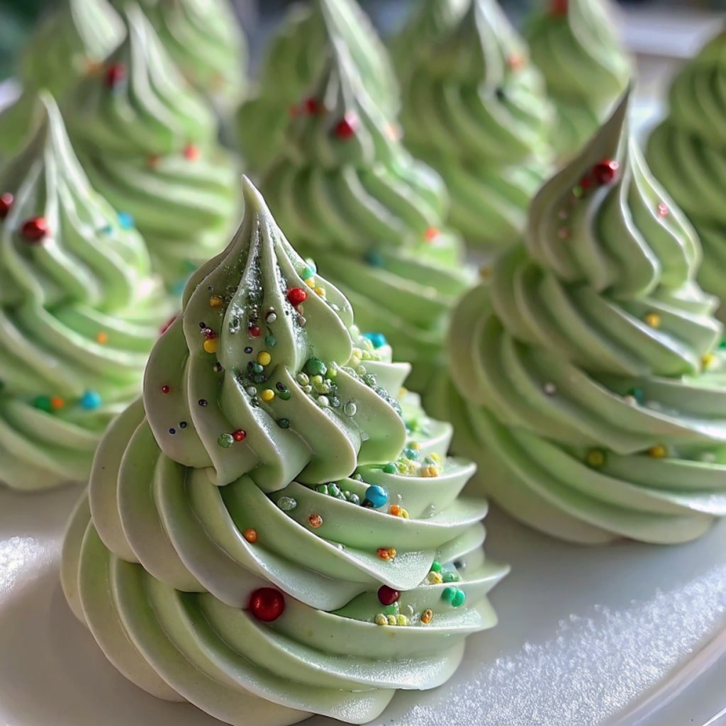 Airy Christmas Tree Meringues: Delightfully Crisp Holiday Cookies Airy Christmas Tree Meringues Airy Christmas Tree Meringues arranged on parchment with star sprinkles