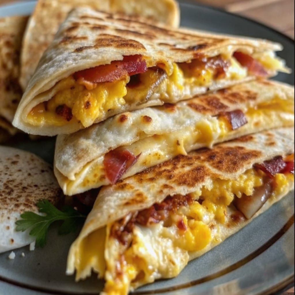 Bacon Egg & Cheese Breakfast Quesadillas with melty cheese