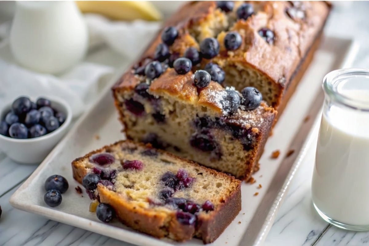 Blueberry Banana Bread sliced loaf