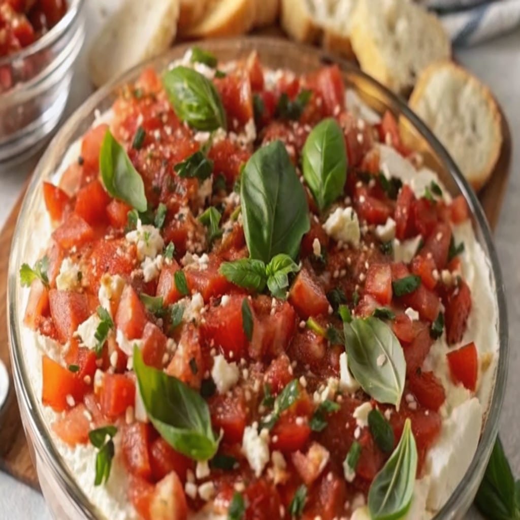 bruschetta dip with tomatoes and basil